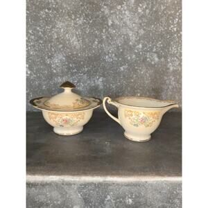 Royal Chester Porcelain Creamer & Sugar Set Floral Ivory Gold Vintage 1950s
